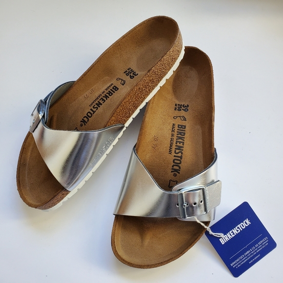 Birkenstock | Shoes | Birkenstock Madrid Silver Metallic Leather Sandal | Poshmark